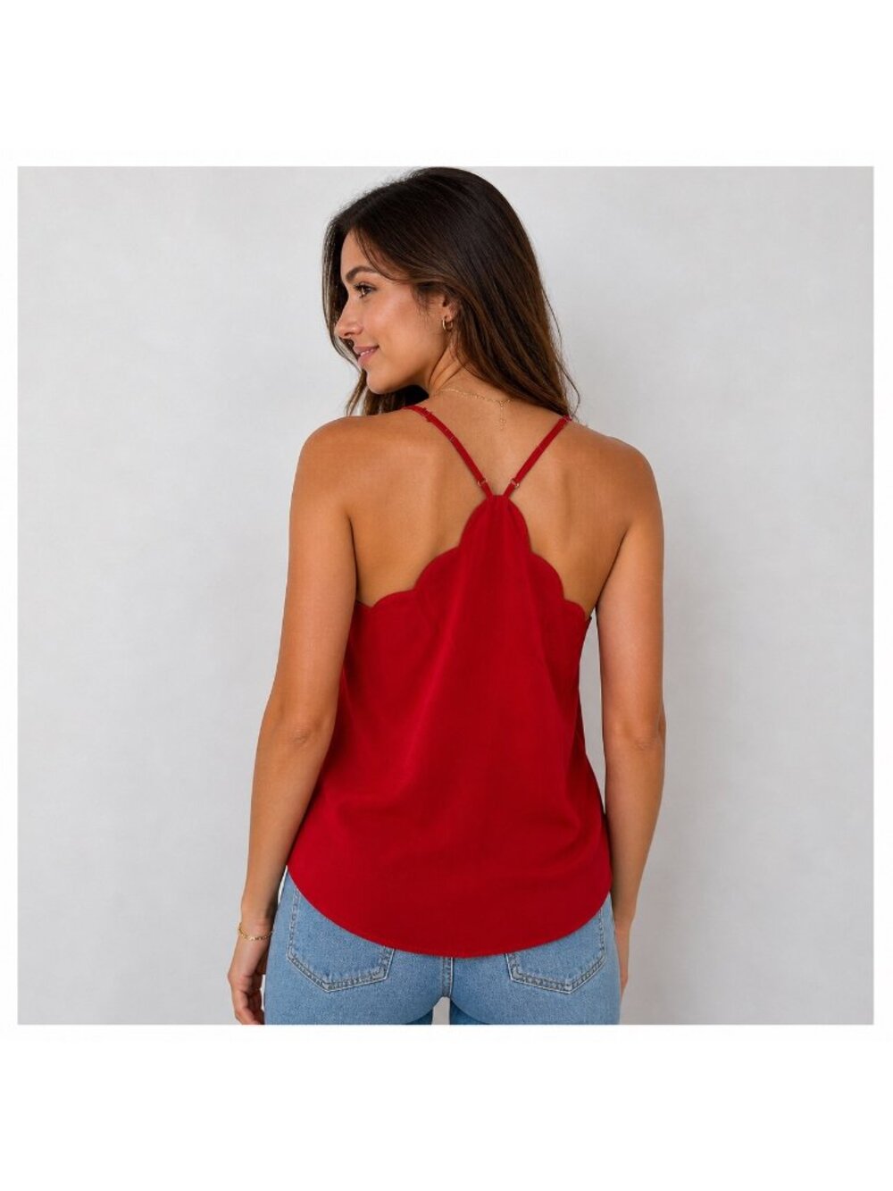 J.Crew Factory Red Scallop Trim Racerback Cami Tank Top NWOT Size 14 - Picture 2 of 13